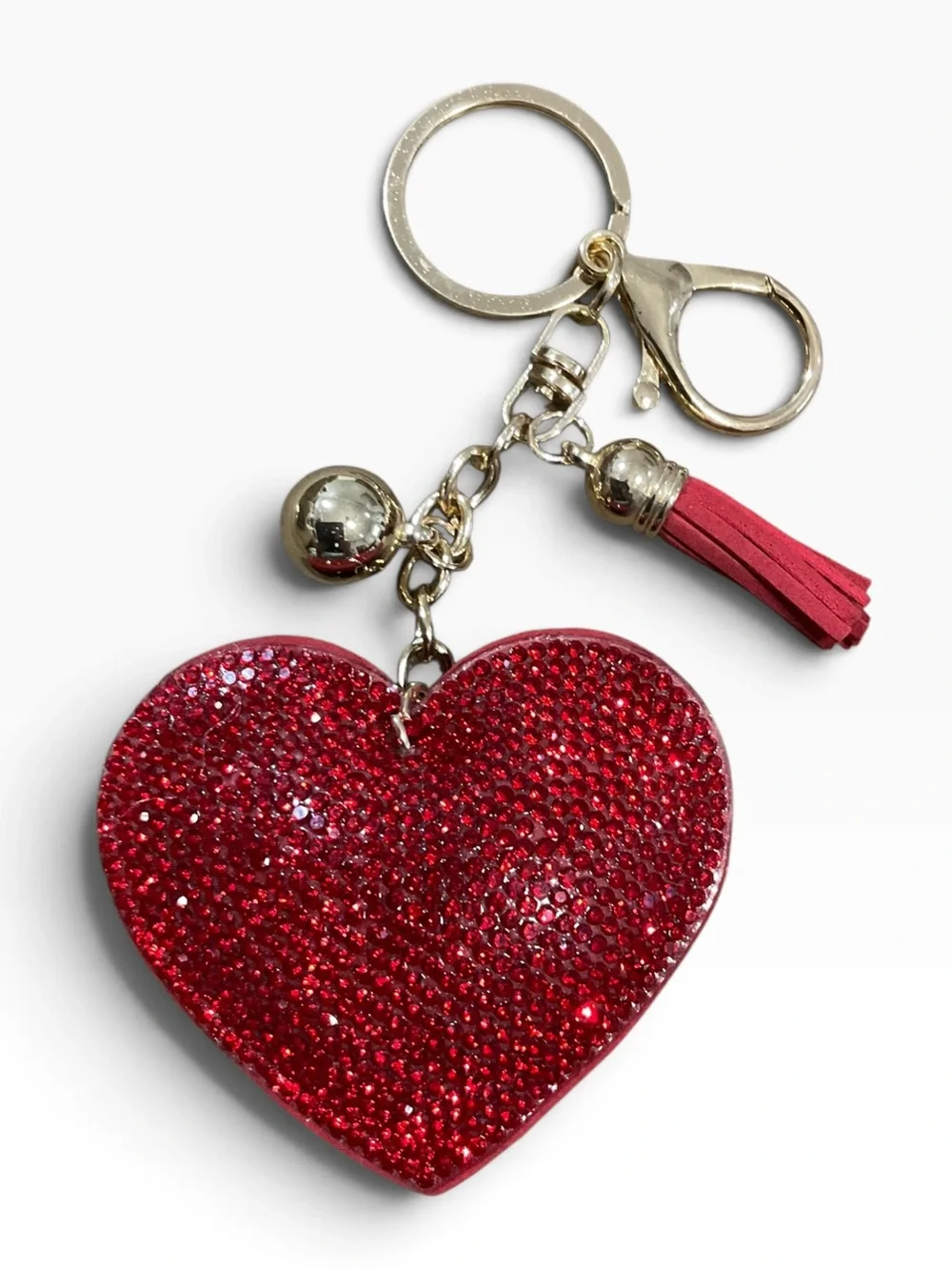 Red Crystal Heart Keychain or Bag Charm with Tassel